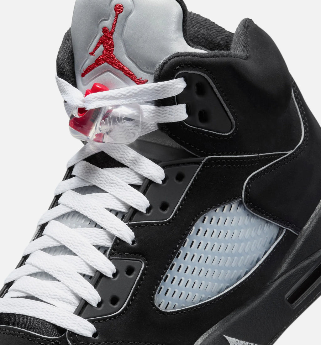 Air Jordan 5 Retro Reimagined Mens Lifestyle Shoe Black White Metallic Silver Fire Red