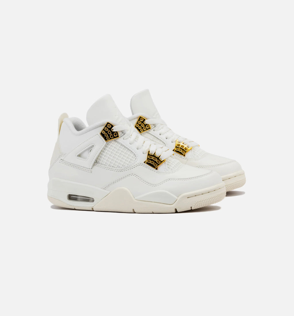Air Jordan 4 Retro White and Gold Womens Lifestyle Shoe Sail Metallic Gold Black Limit One Per Customer