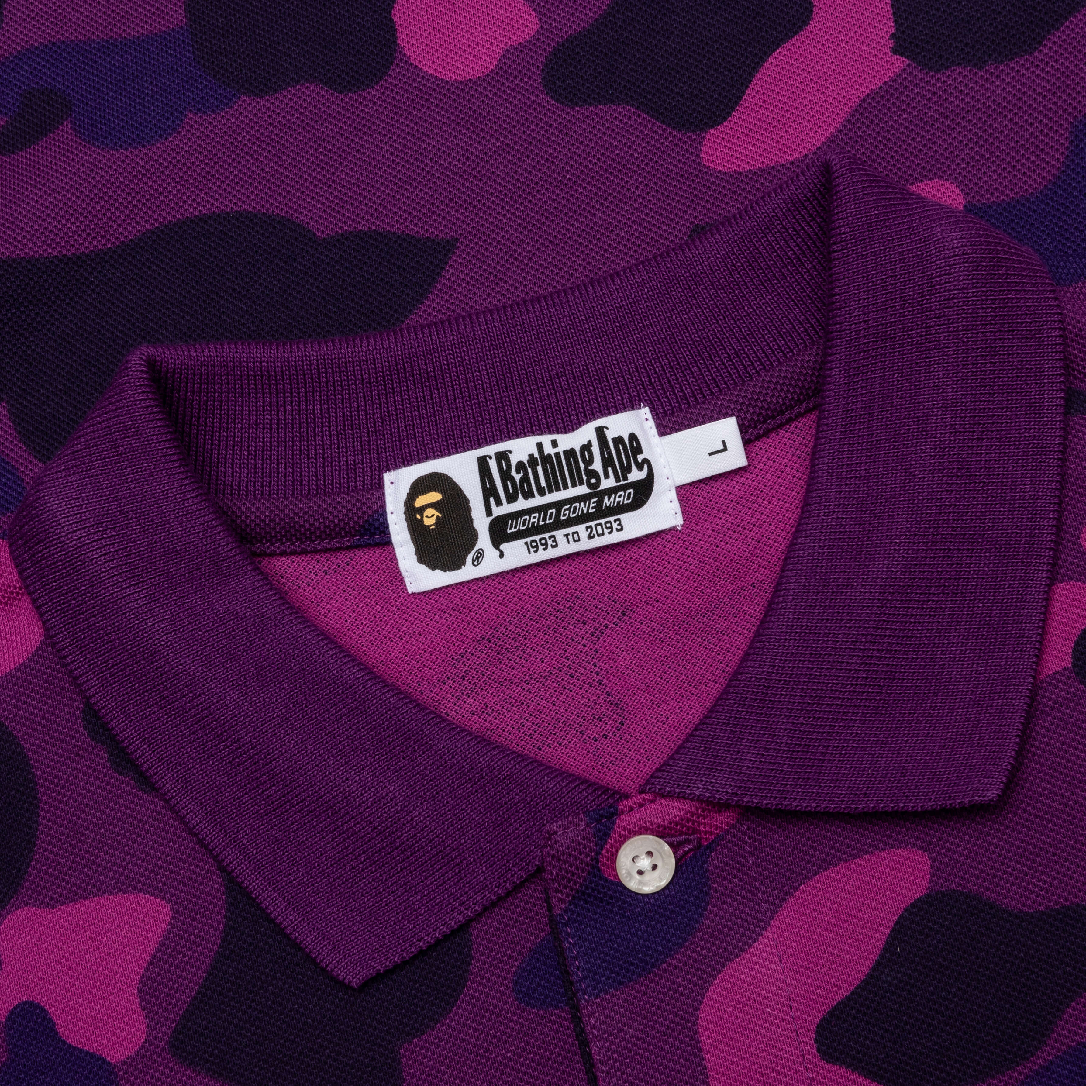 Color Camo Large Ape Head Relaxed Fit Polo Shirt Purple