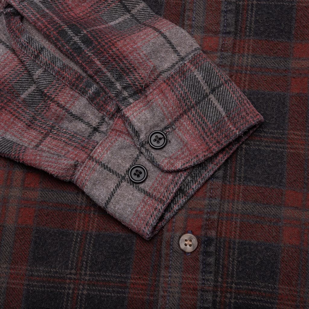 Flannel Shirt 7 Cuts Zipped Wide Shirt Over Dye Brown