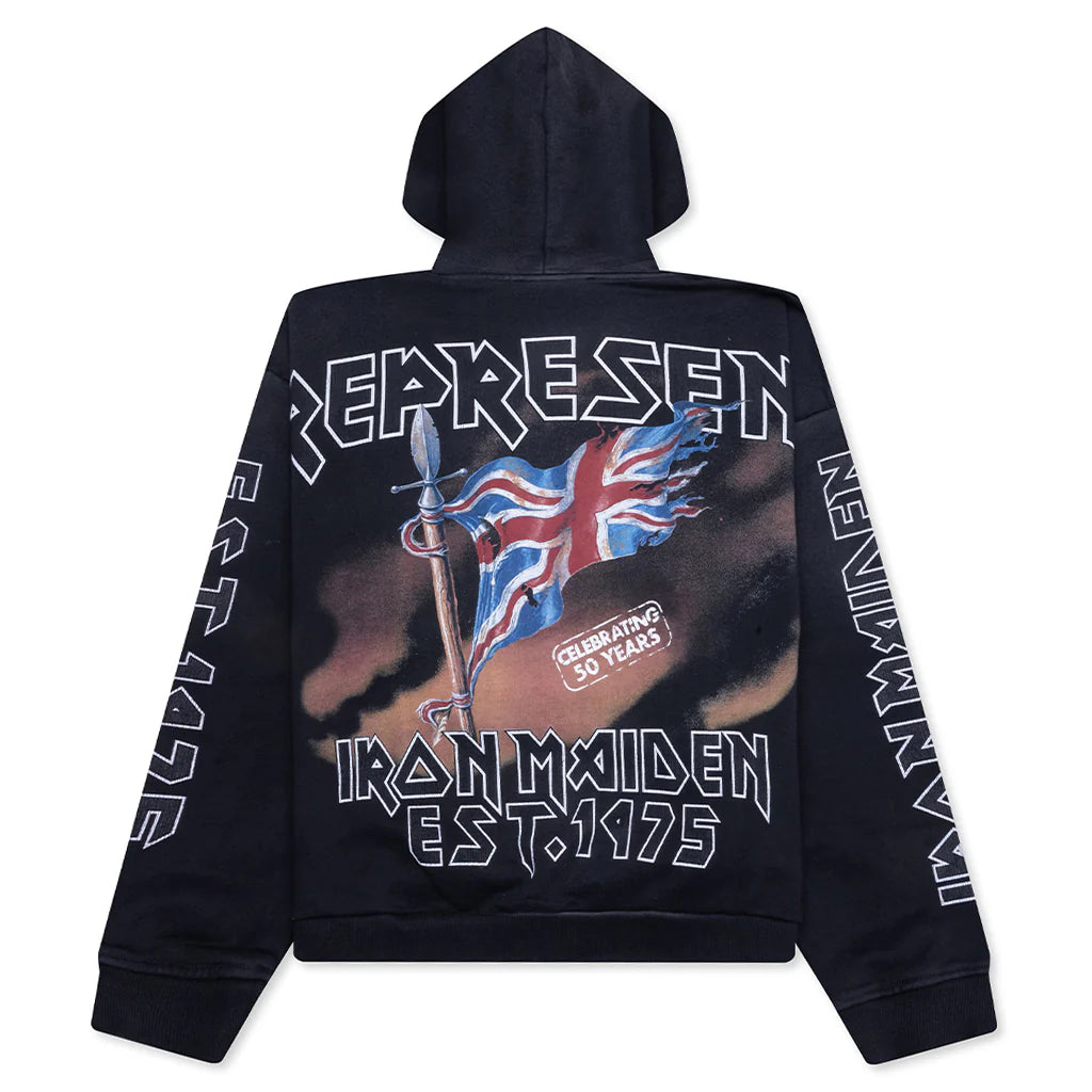 Iron Maiden Steed Hoodie Stained Black