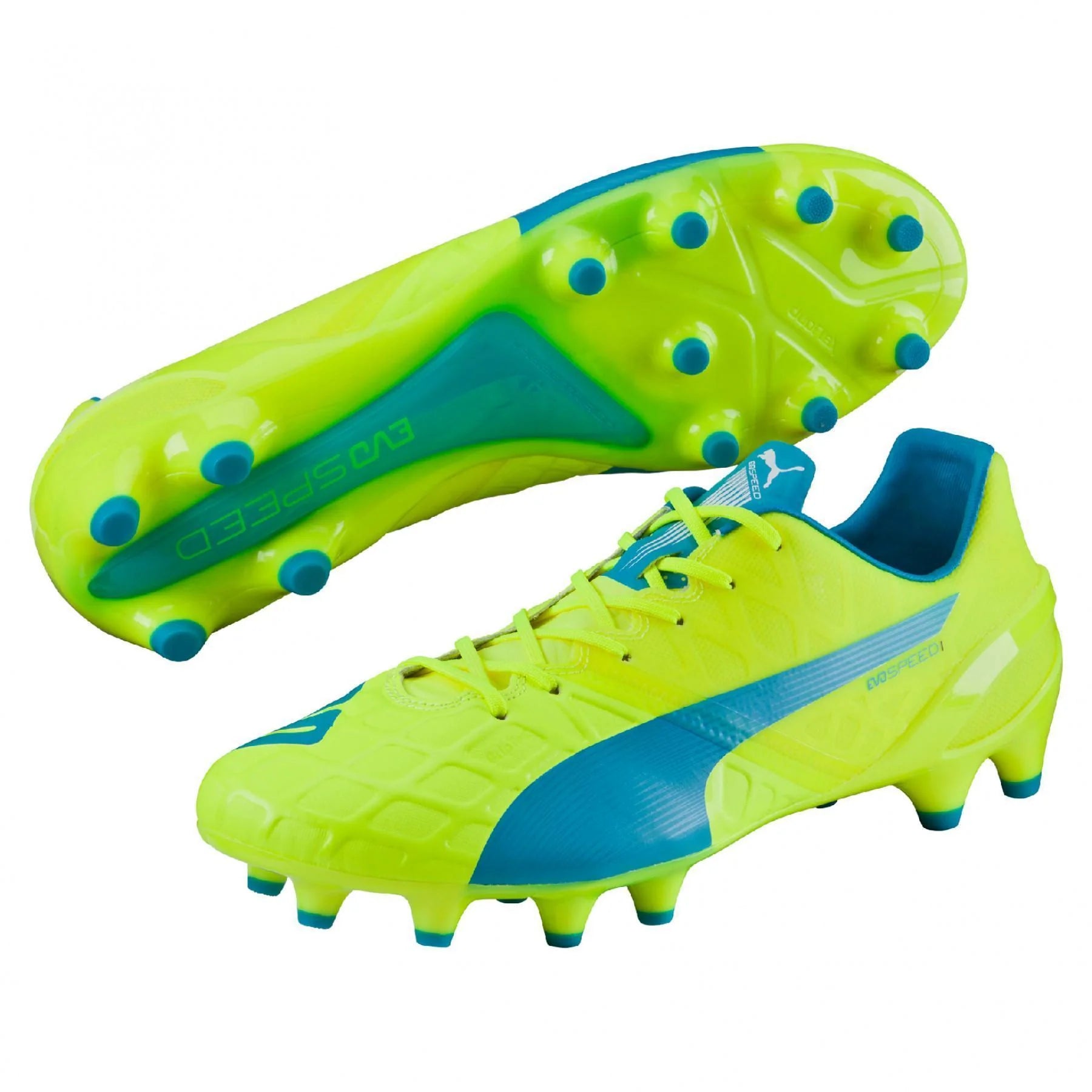 PUMA Evospeed 14 FG Firm Ground Cleats Safety Yellow Blue