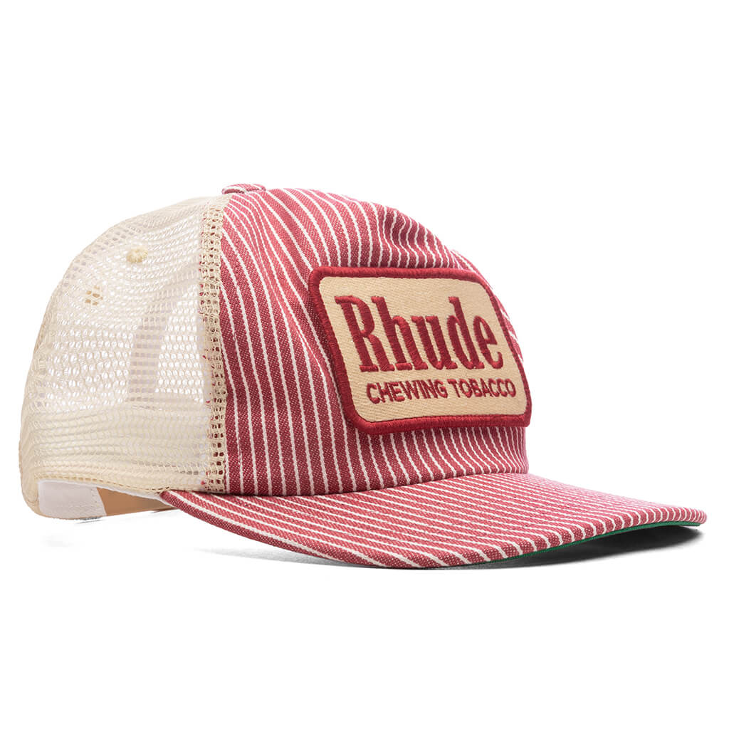 Red Striped Tobacco Trucker Hat Red Off White
