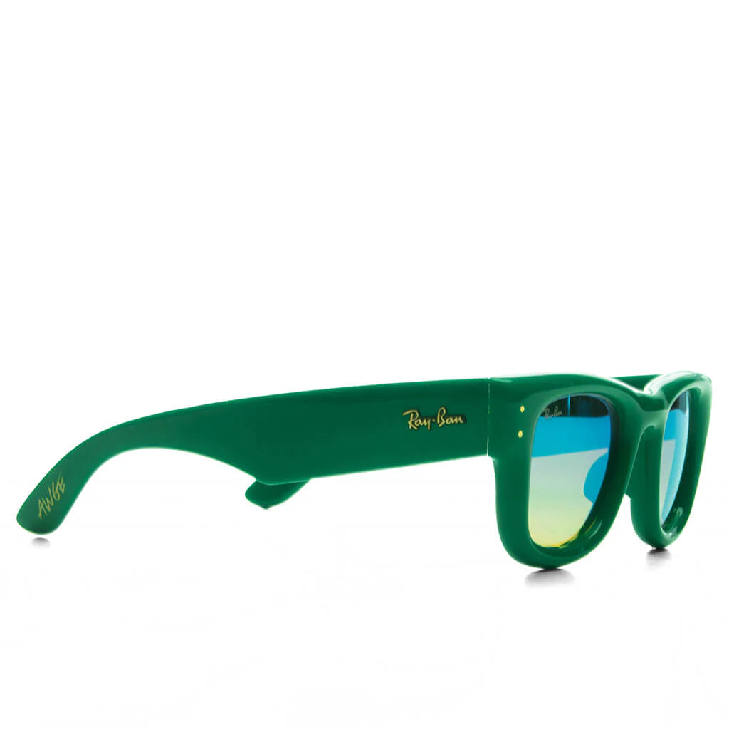 Ray Ban x AAP Rocky Wayfarer Puffer Green Frame Blue Mirror Lens