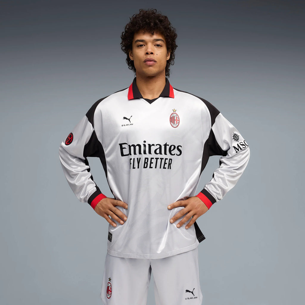 PUMA AC Milan x Slam Jam Limited Edition Long Sleeve Mens Soccer Jersey 26 27 Silver