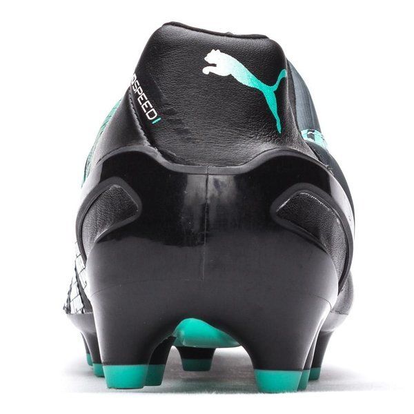 PUMA evoSPEED 13 Leather FG Firm Ground Soccer Cleats Black White Pool Green