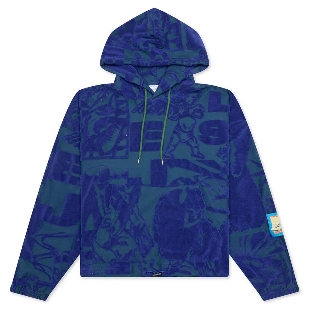 Terry Towelling Hoodie Blue Green