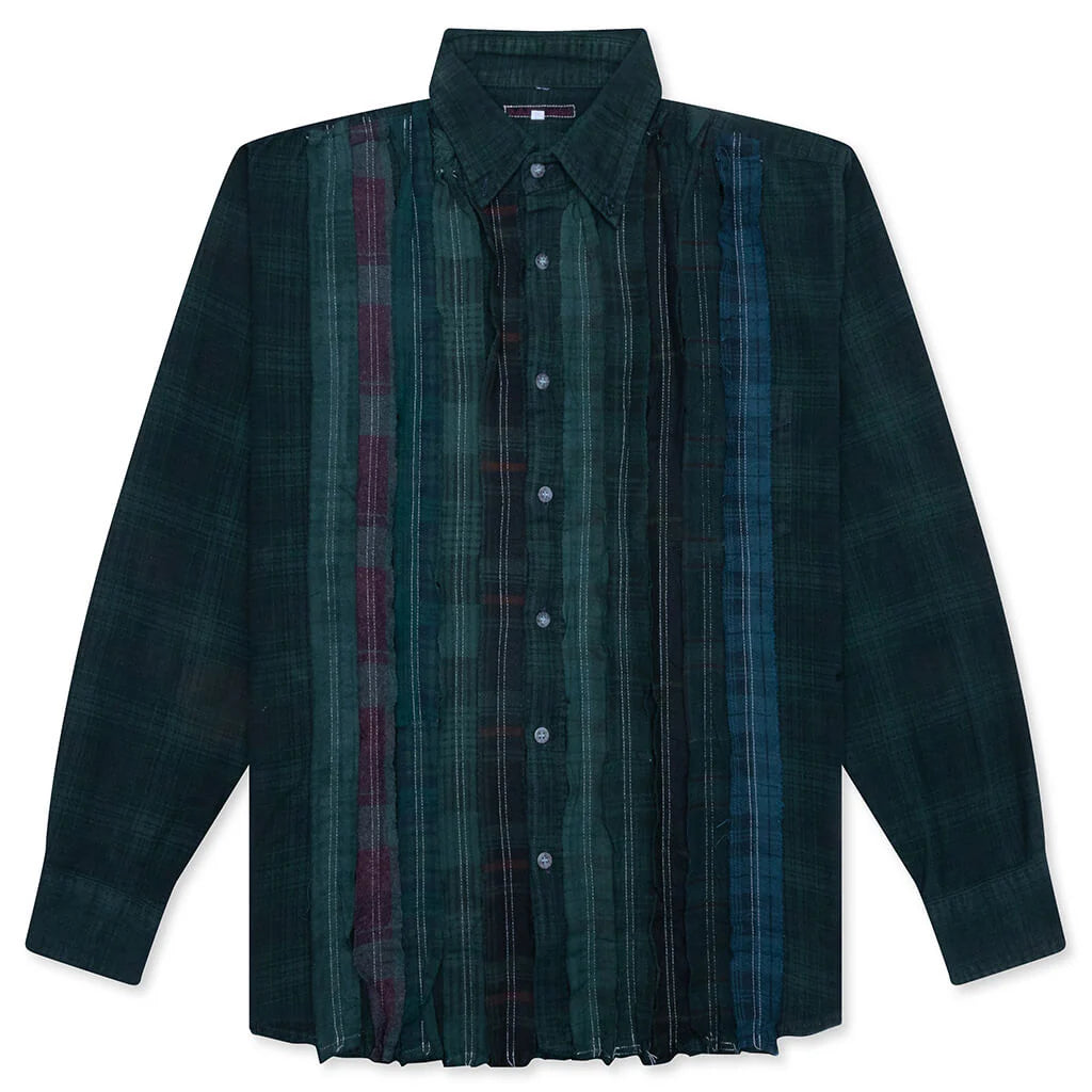 Ribbon Over Dye Flannel Shirt Dark Green