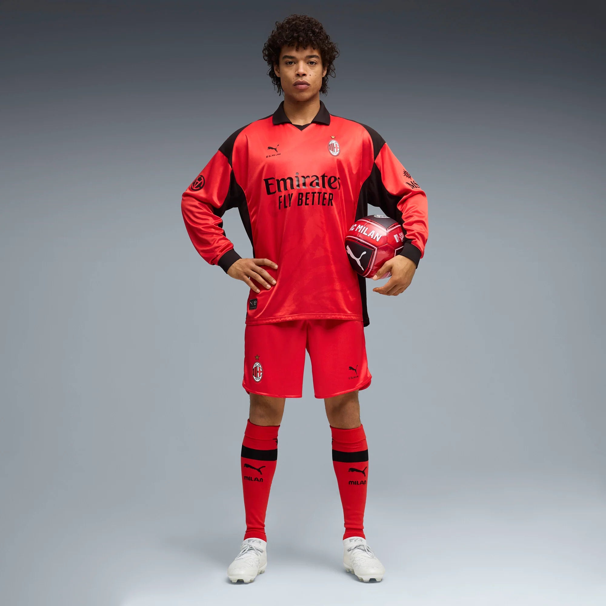 PUMA AC Milan x Slam Jam Limited Edition Long Sleeve Mens Soccer Jersey 26 27 Red