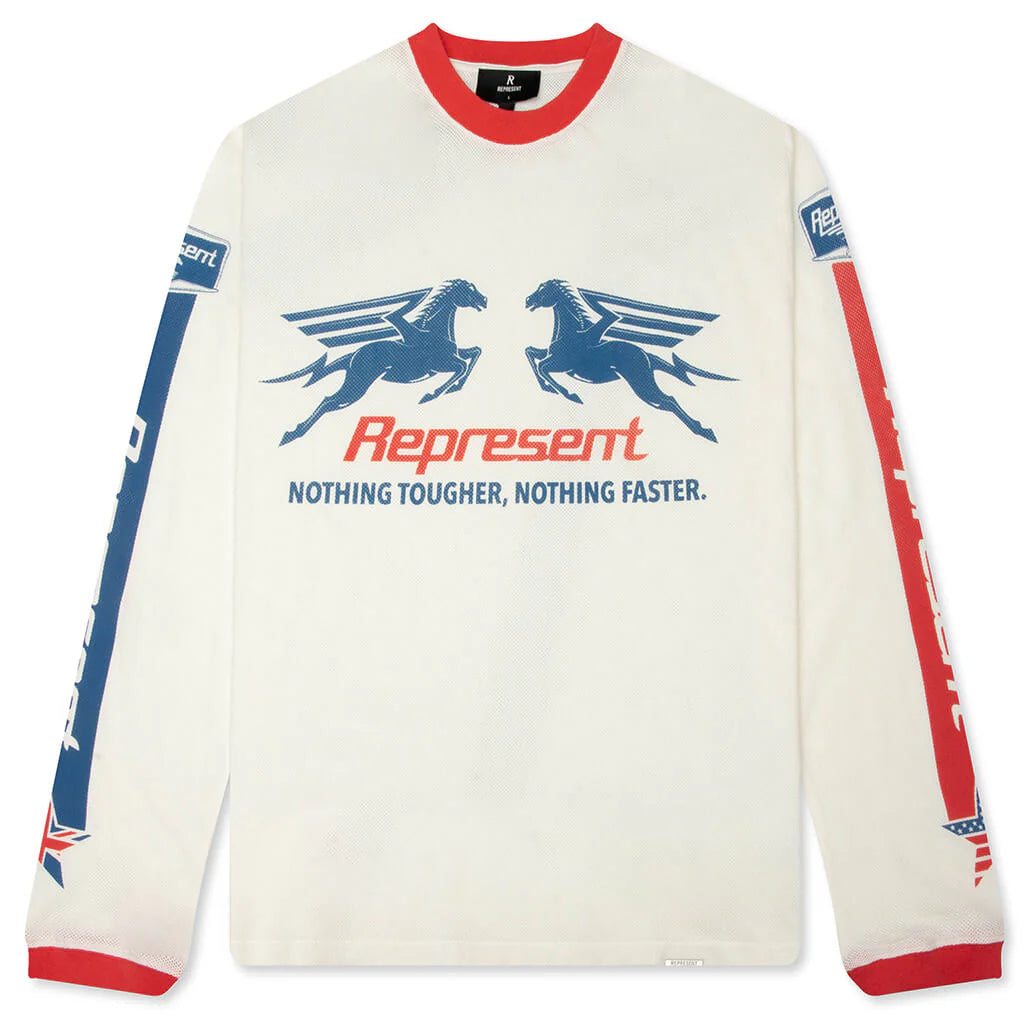 Mesh Pegasus Long Sleeve T Shirt Flat White