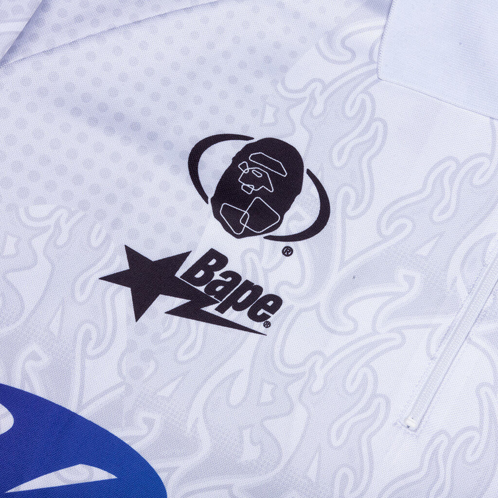 Flame Pattern Overall Print Half Zip Relax Fit Polo Shirt White