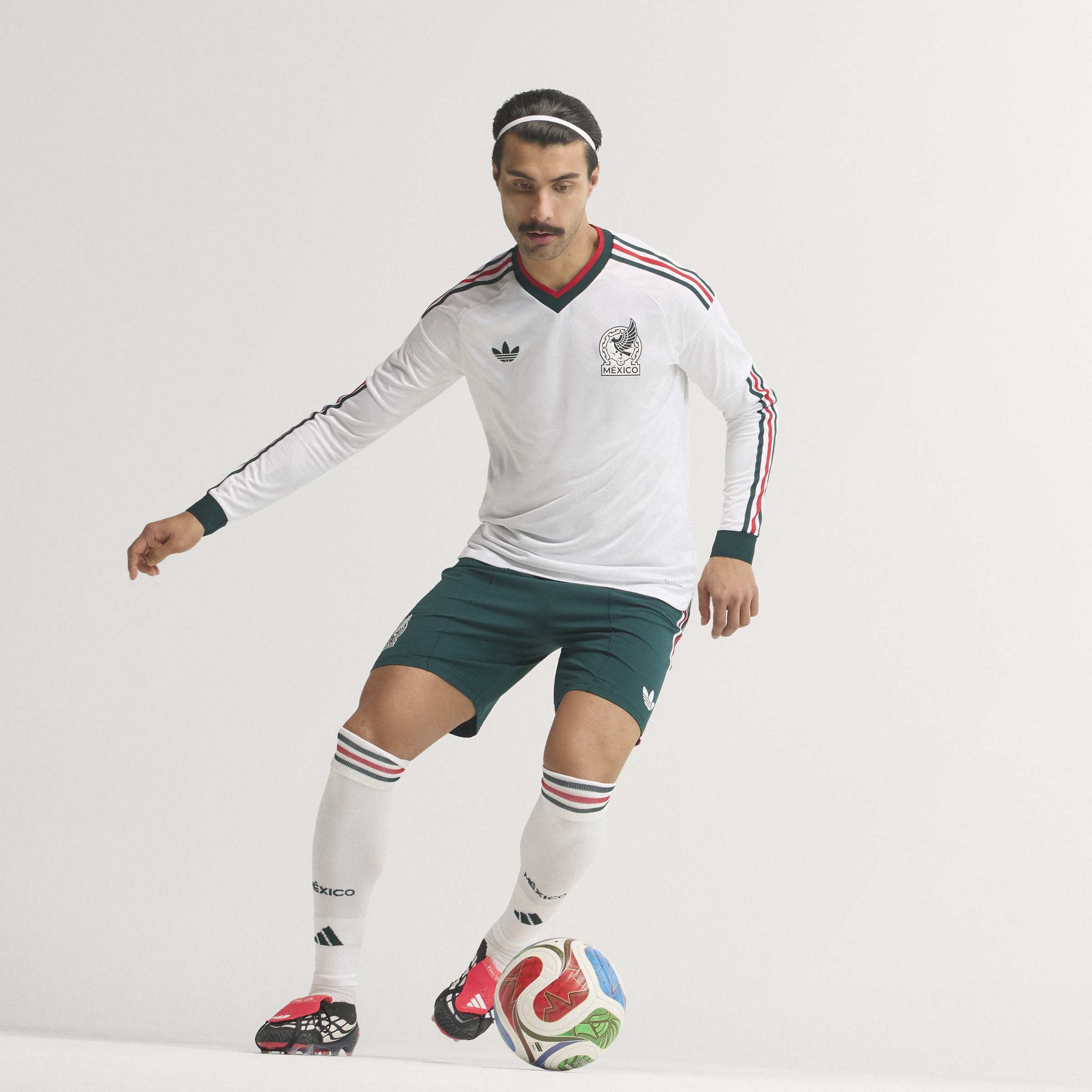 adidas Mexico Away Authentic Long Sleeve Mens Soccer Jersey 2026 White