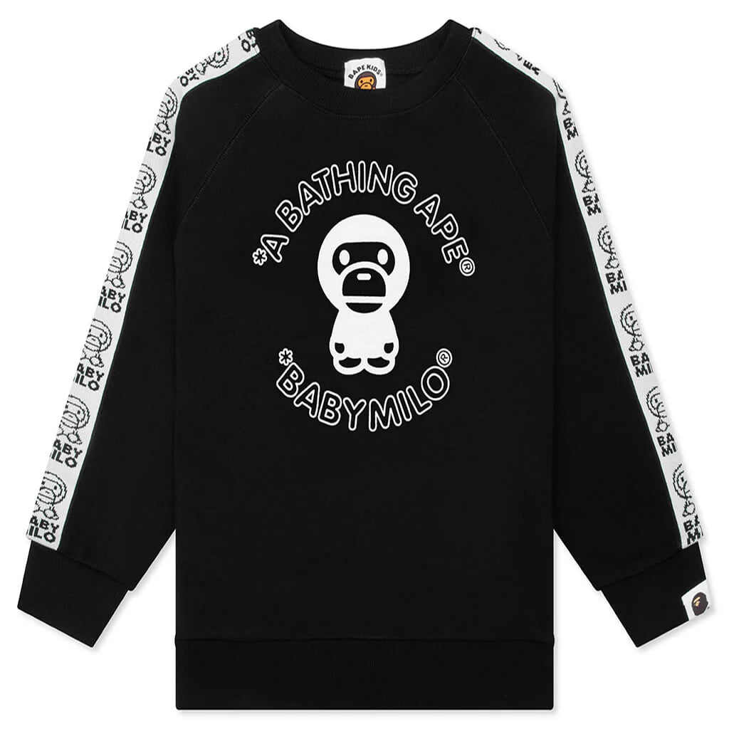 Kids Baby Milo Line Tape Relaxed Fit Crewneck Sweatshirt Black