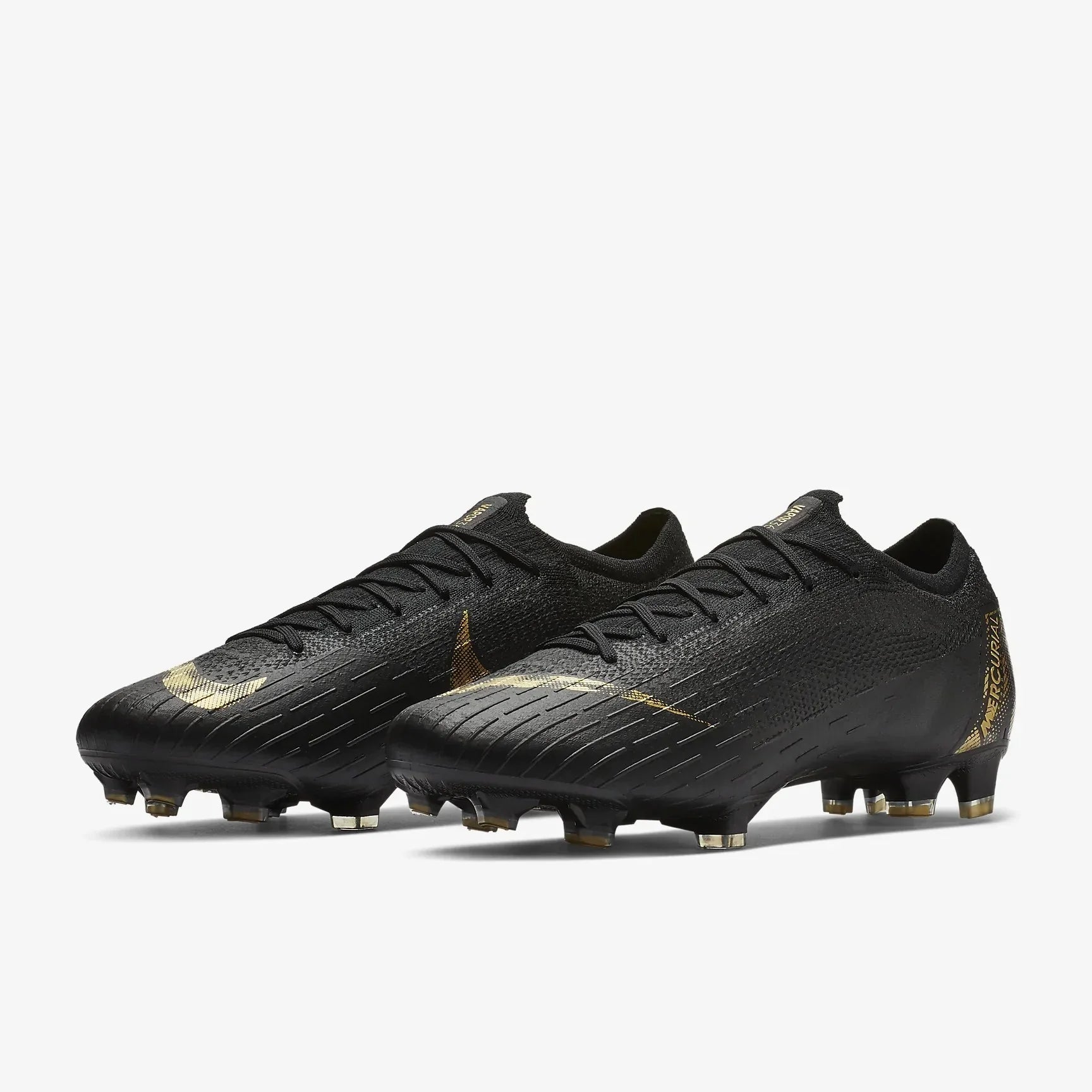 Nike Mercurial Vapor 12 Elite FG Firmj Ground Mens Soccer Cleats Black Metallic Vivid Gold