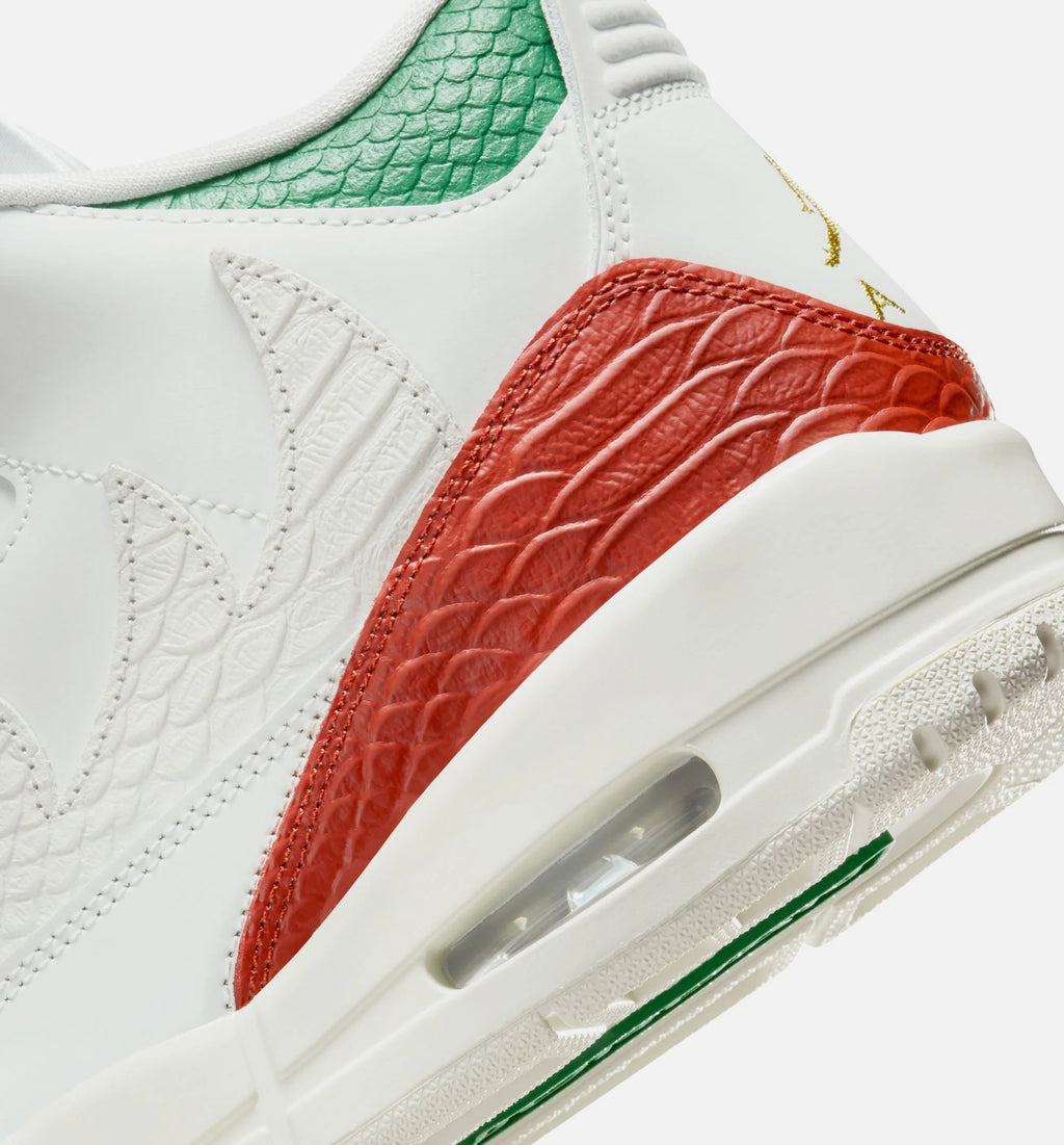 Air Jordan 3 Retro El Vuelo Mens Lifestyle Shoe Summit White Pine Green Dragon Red Metallic Gold