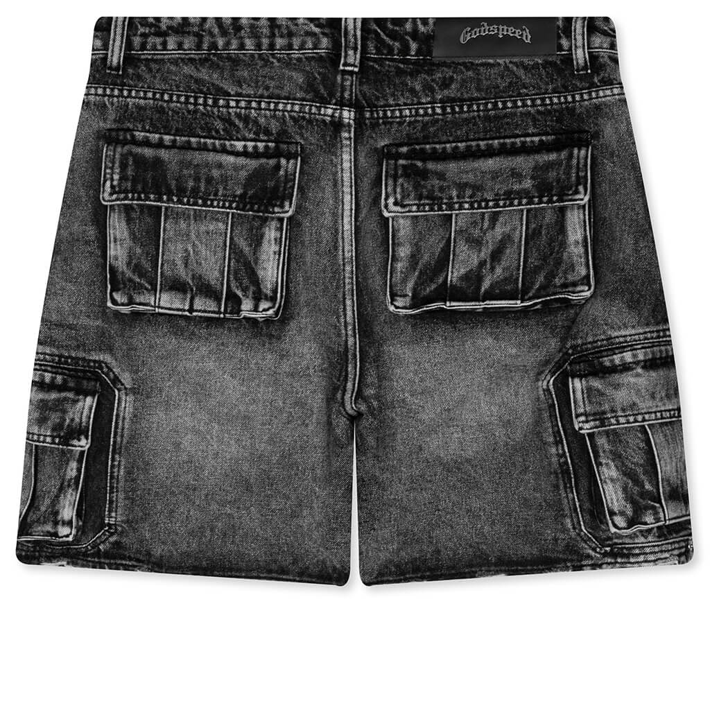 Octagon Cargo Denim Shorts Grey Wash