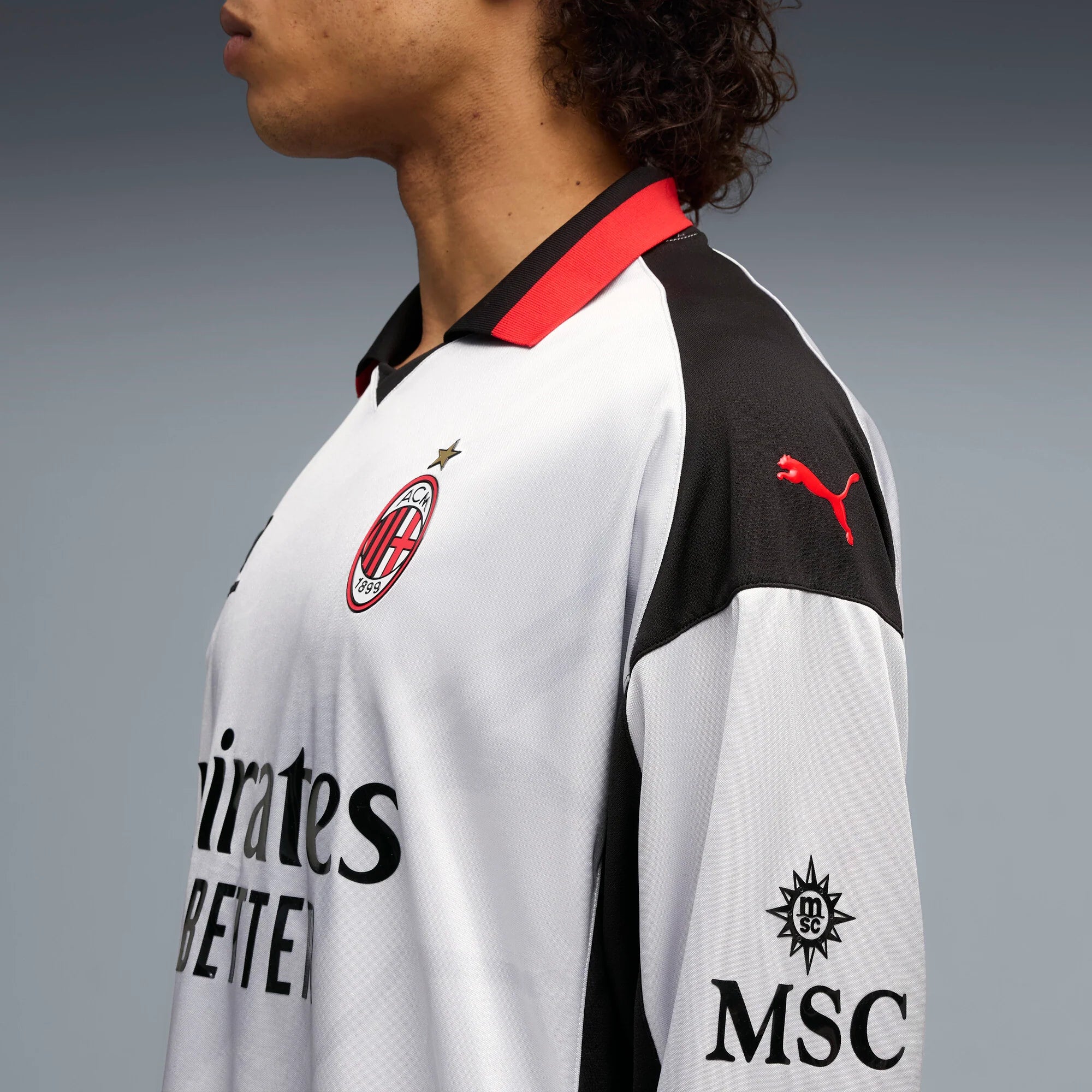 PUMA AC Milan x Slam Jam Limited Edition Long Sleeve Mens Soccer Jersey 26 27 Silver