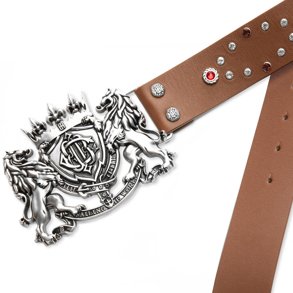 Lion Medal Leather Belt Brown