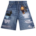 Kids Bape Denim Print Sweat Shorts Navy