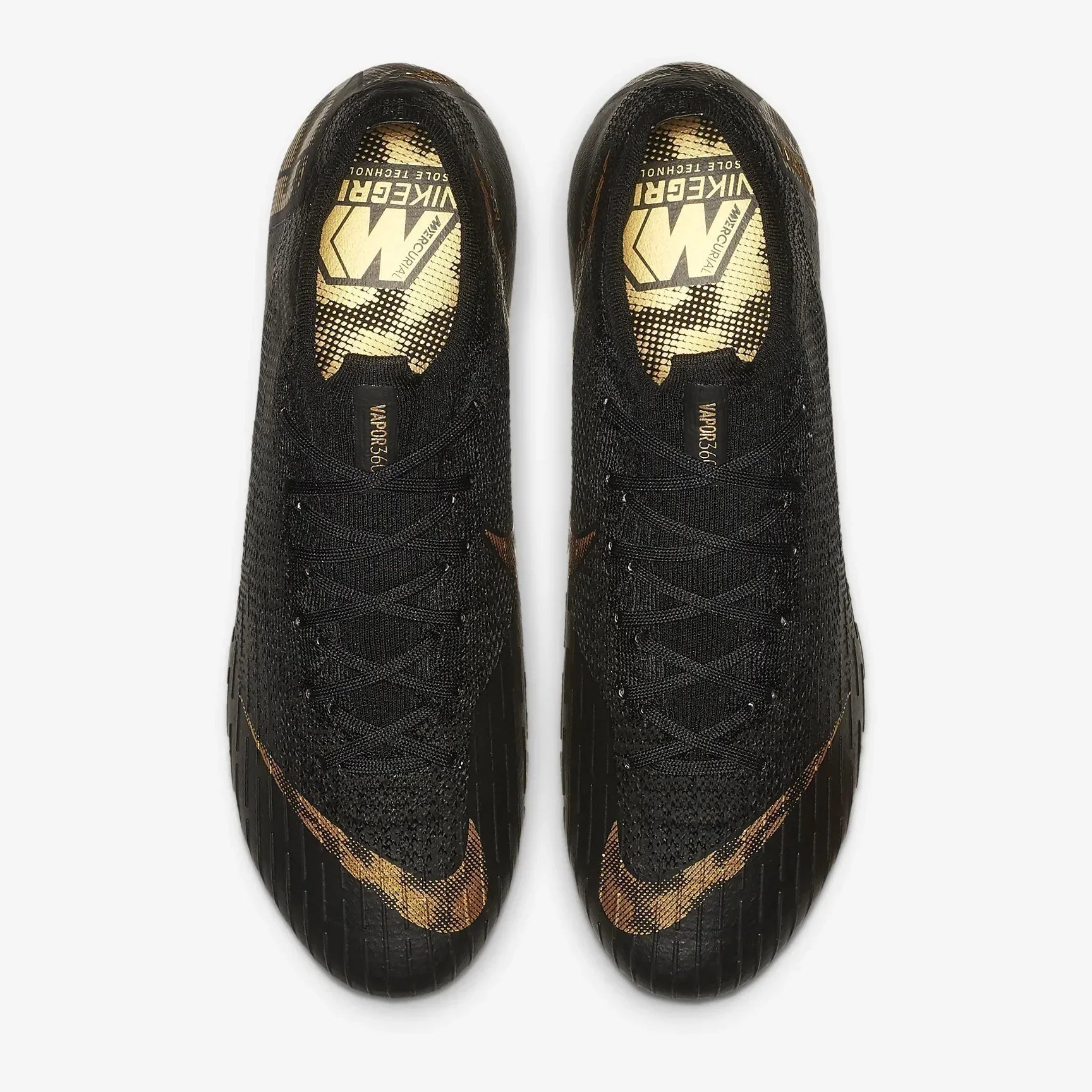 Nike Mercurial Vapor 12 Elite FG Firmj Ground Mens Soccer Cleats Black Metallic Vivid Gold