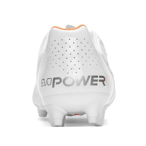 PUMA Evopower 12 Leather FG Firm Ground Soccer Cleats White Metallic White Fluo Orange