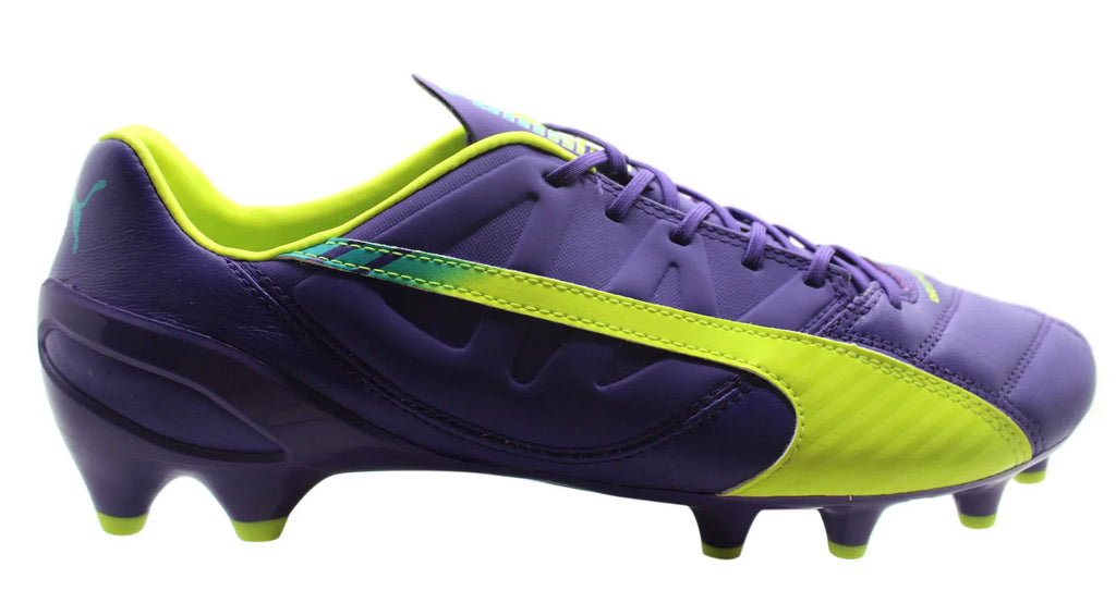 PUMA evoSPEED 13 Leather FG Firm Ground Soccer Cleats Purple Yellow