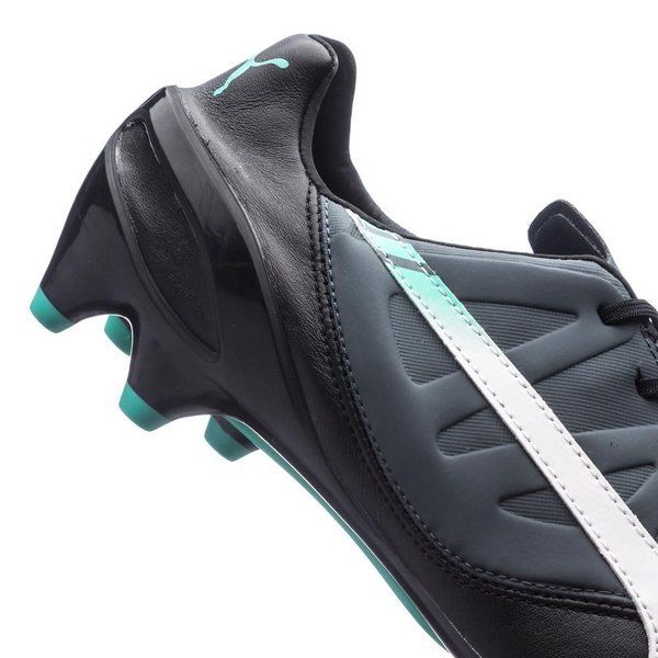 PUMA evoSPEED 13 Leather FG Firm Ground Soccer Cleats Black White Pool Green