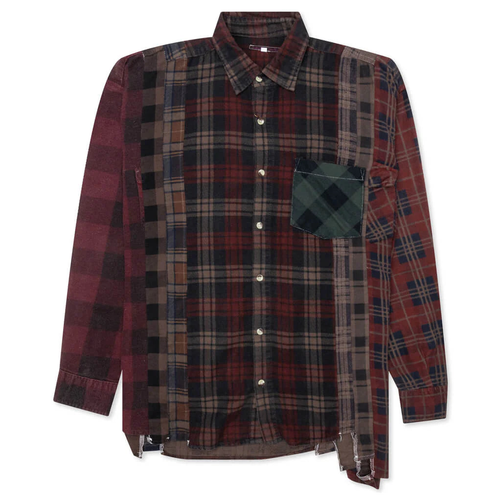 Flannel Shirt 7 Cuts Shirt Over Dye Brown