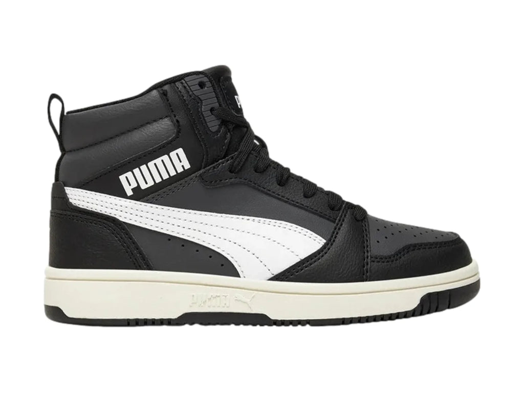 Tenis PUMA Rebound V6 Mid Blanco y Gris para Niño
