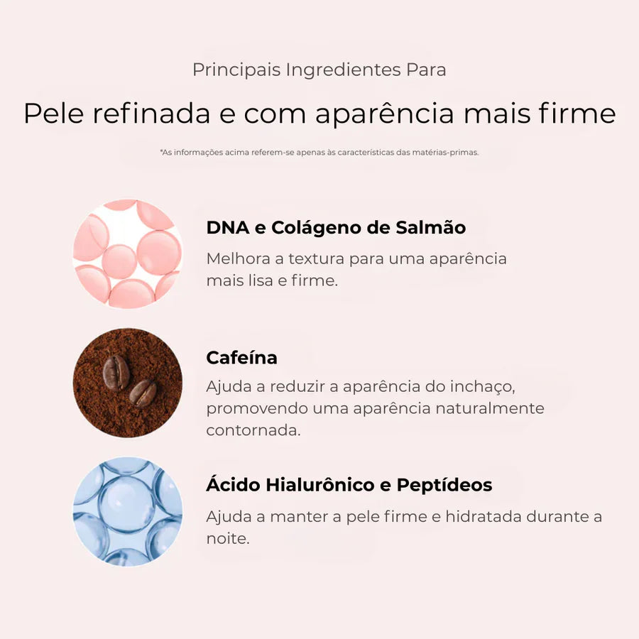 Máscara Noturna PDRN Cafeína Rosa Hidratação e Firmeza