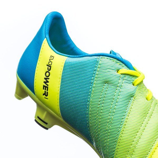 PUMA Evopower 13 LT FG Firm Ground Soccer Cleats Safety Yellow Black Atomic Blue