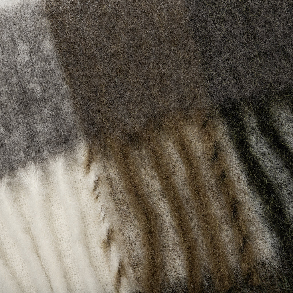 Mohair Checked Scarf Taupe Green Black