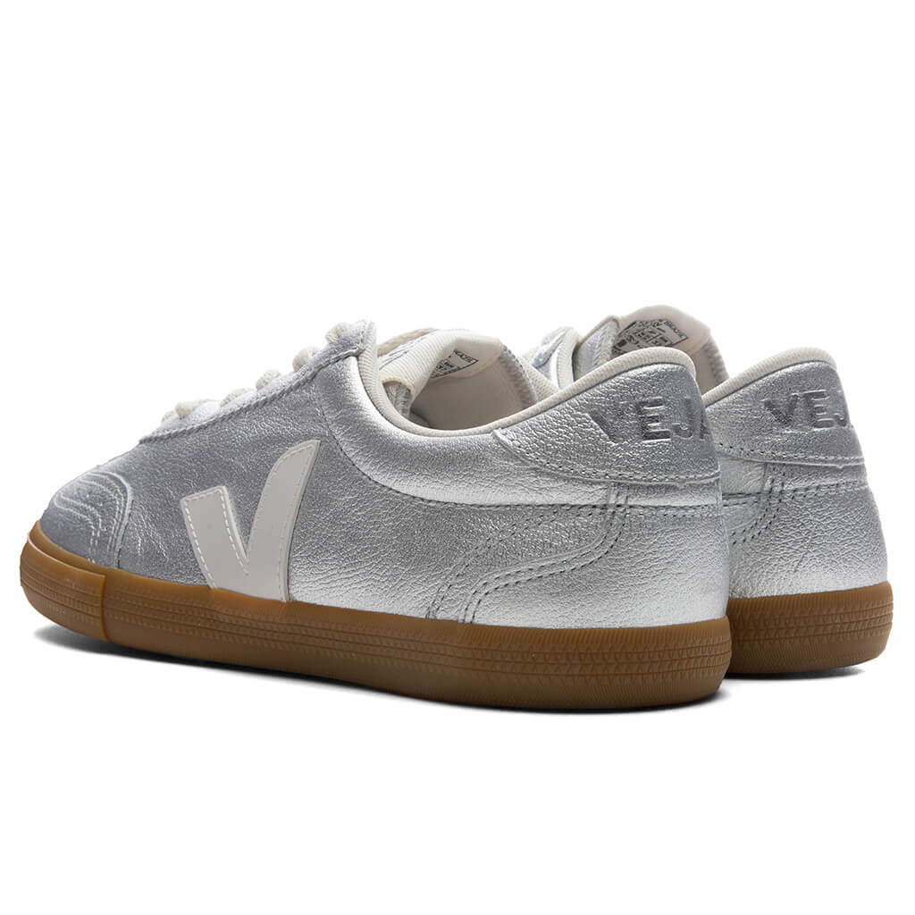 Womens Volley Leather Silver White Natural