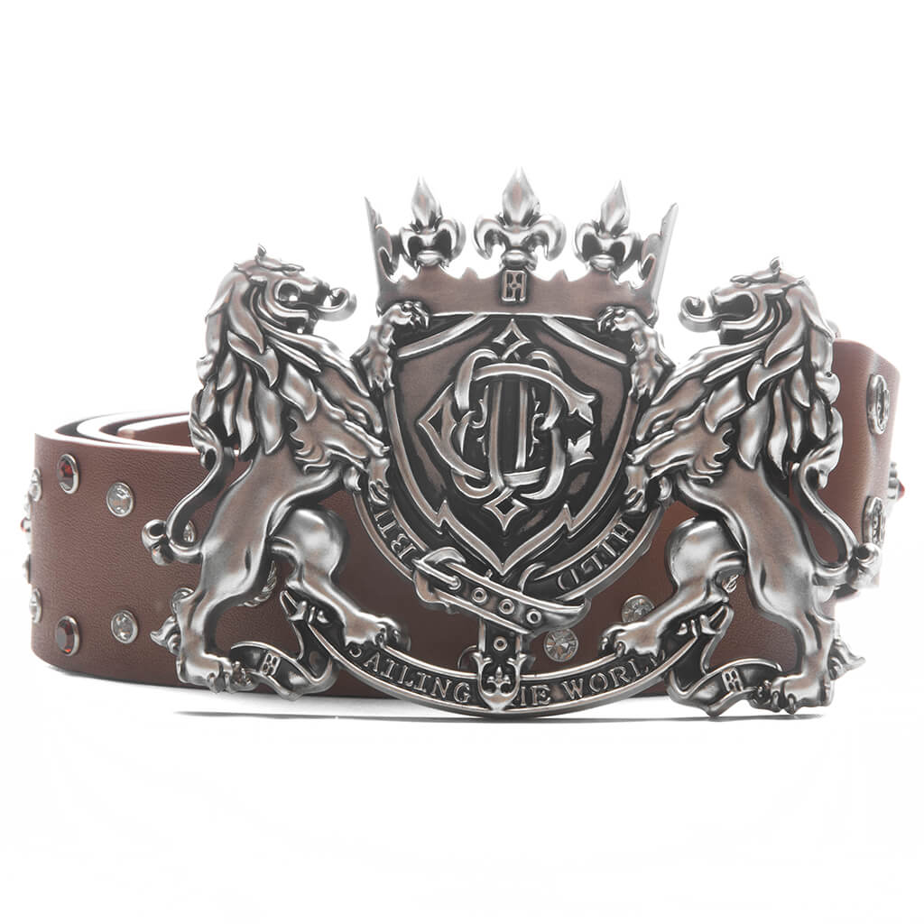 Lion Medal Leather Belt Brown
