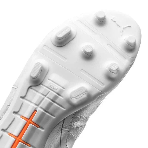 PUMA Evopower 12 Leather FG Firm Ground Soccer Cleats White Metallic White Fluo Orange