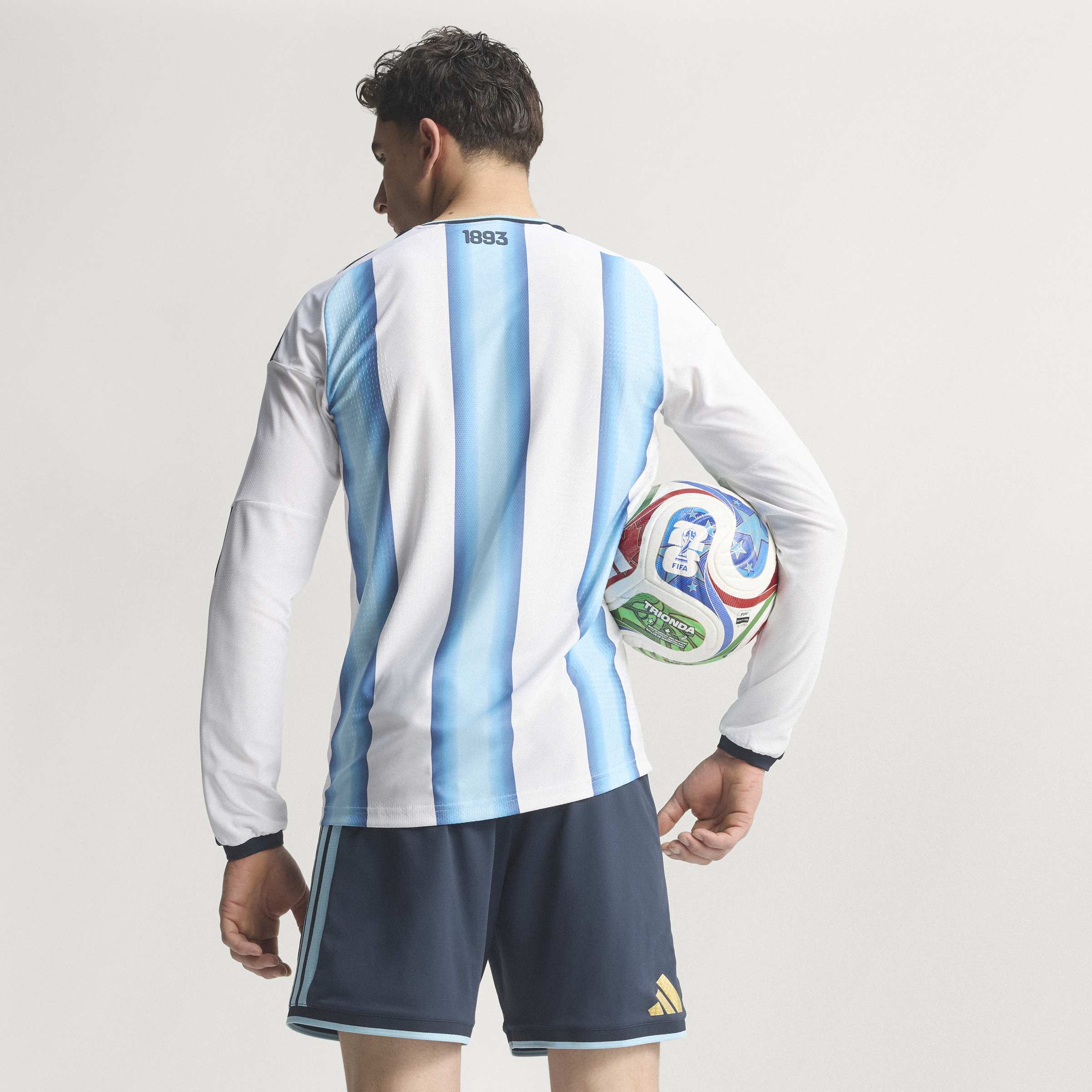 adidas Argentina Home Authentic Long Sleeve Mens Soccer Jersey 26 White Blue