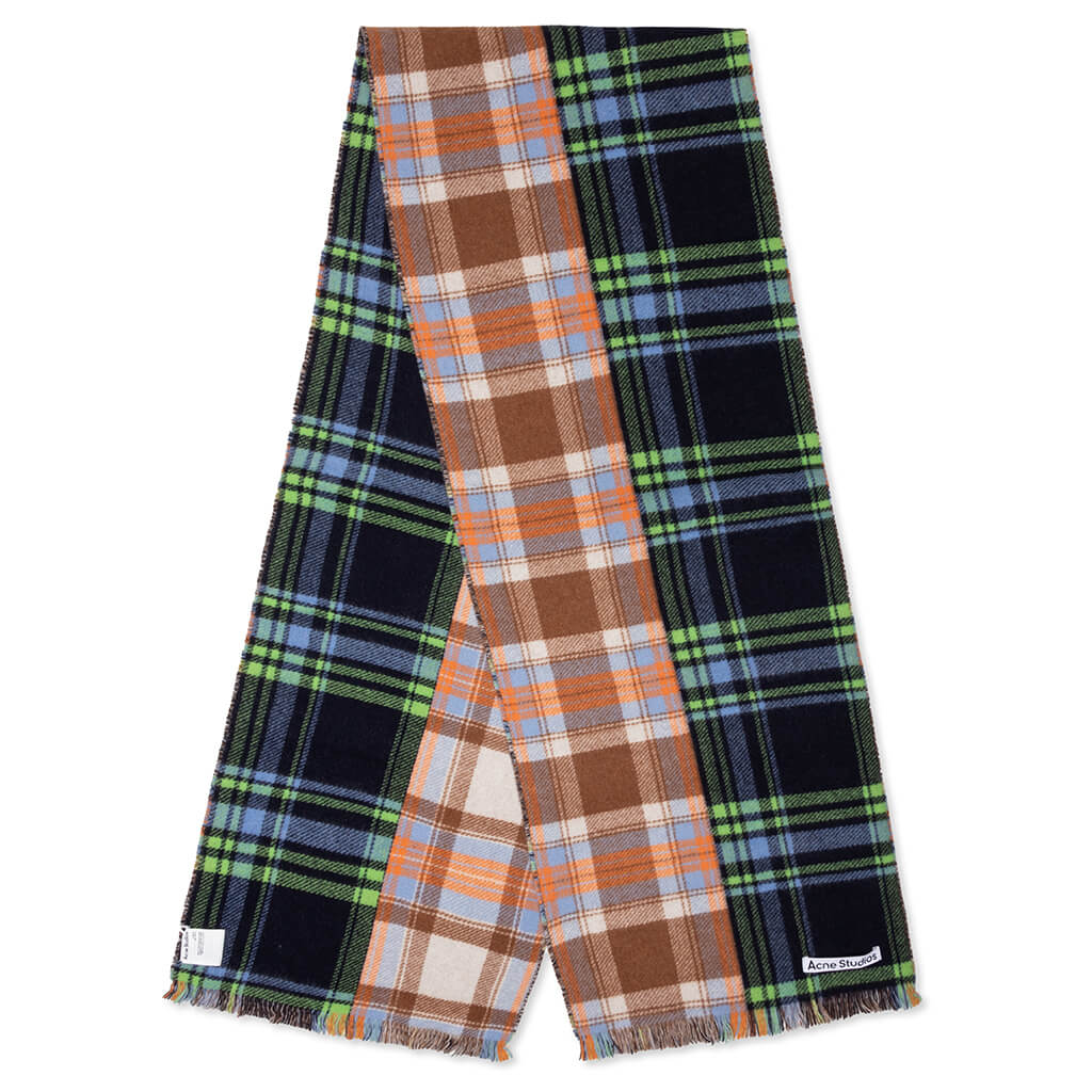 Vorata Patchwork Tartan Scarf Blue Green Orange