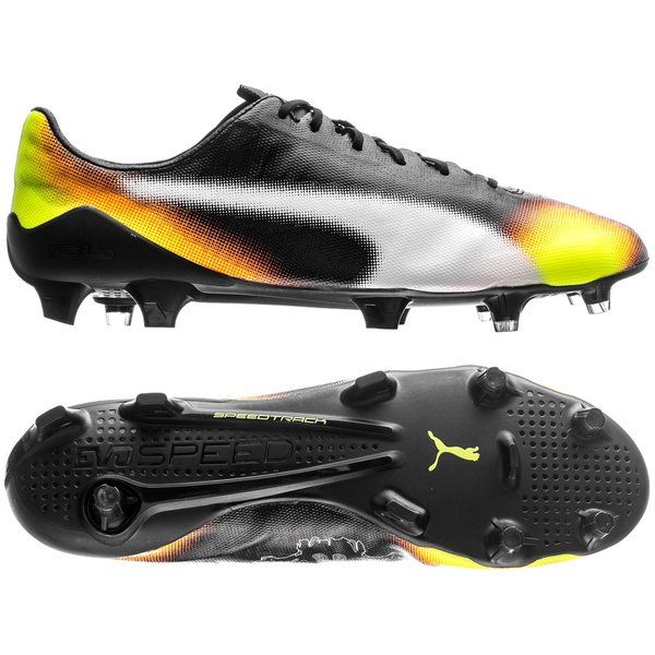 PUMA Evospeed SL II Graphic FG Firm Ground Soccer Cleats Black White Safety Yellow Orange