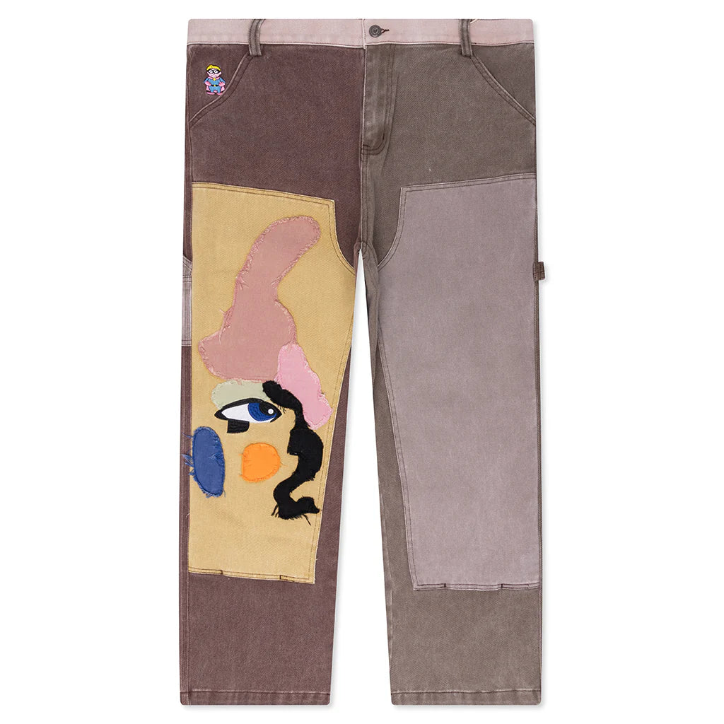 Patchwork Face Double Knee Pant Brown Multi