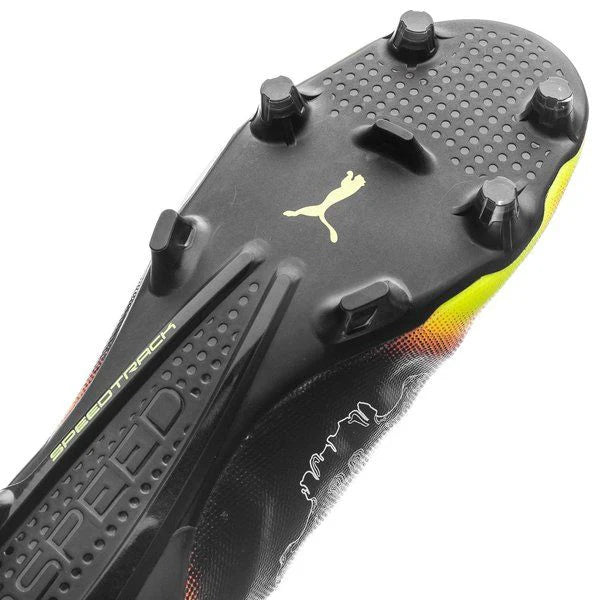 PUMA Evospeed SL II Graphic FG Firm Ground Soccer Cleats Black White Safety Yellow Orange