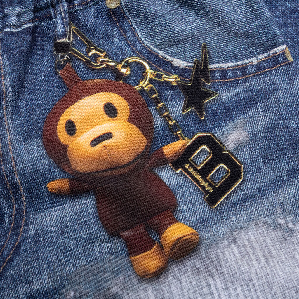 Kids Bape Denim Print Sweat Shorts Navy