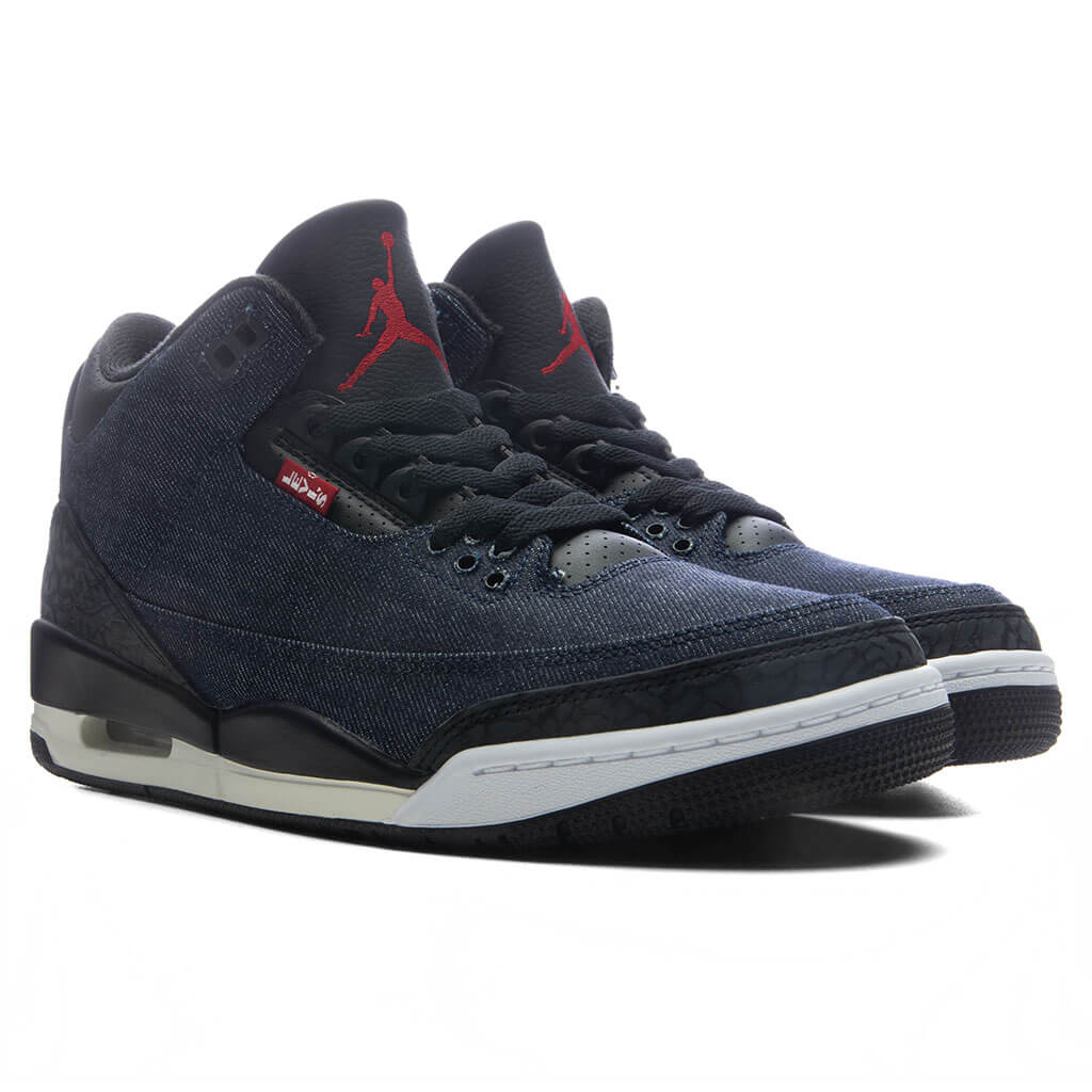 Air Jordan 3 x Levis Rigid Denim Denim Black Sail Indigo Gym Red