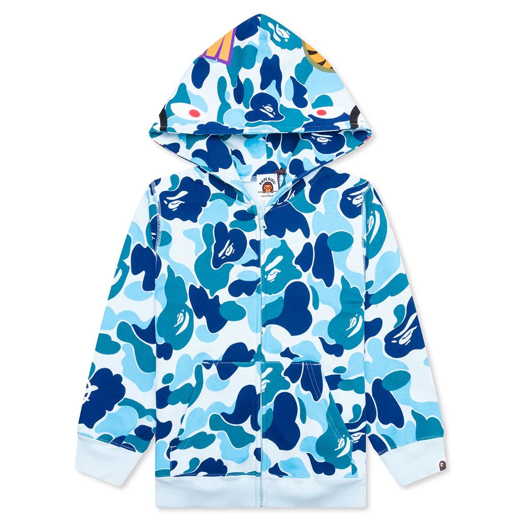 Kids Abc Camo Shark Zip Hoodie Blue