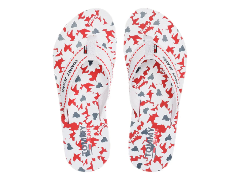 Sandalias Tommy Hilfiger Webbing Flat Rojo y Blanco para Mujer