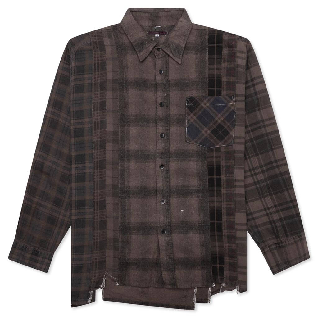 Flannel Shirt 7 Cuts Shirt Over Dye Brown