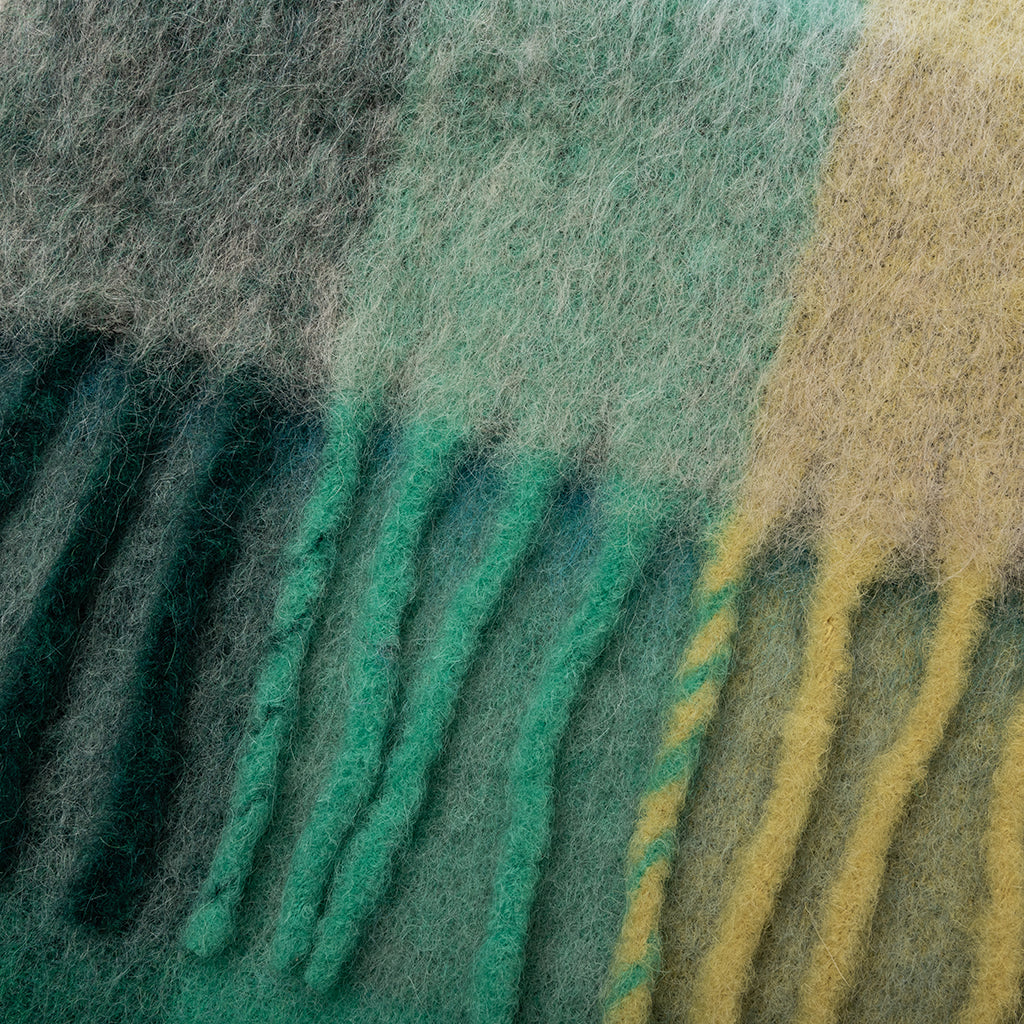 Mohair Checked Scarf Jade Green Yellow