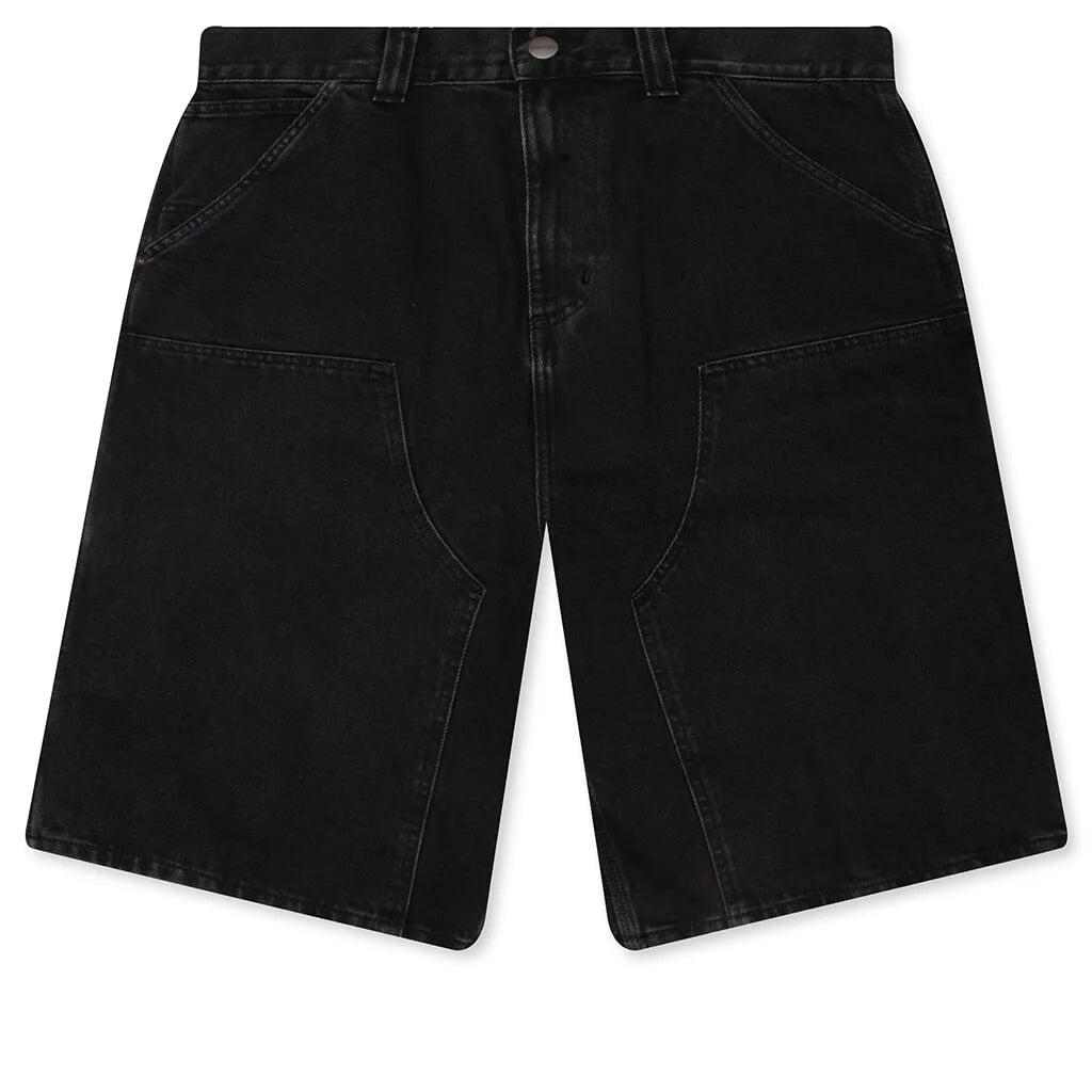 Double Knee Short Black Stone Washed