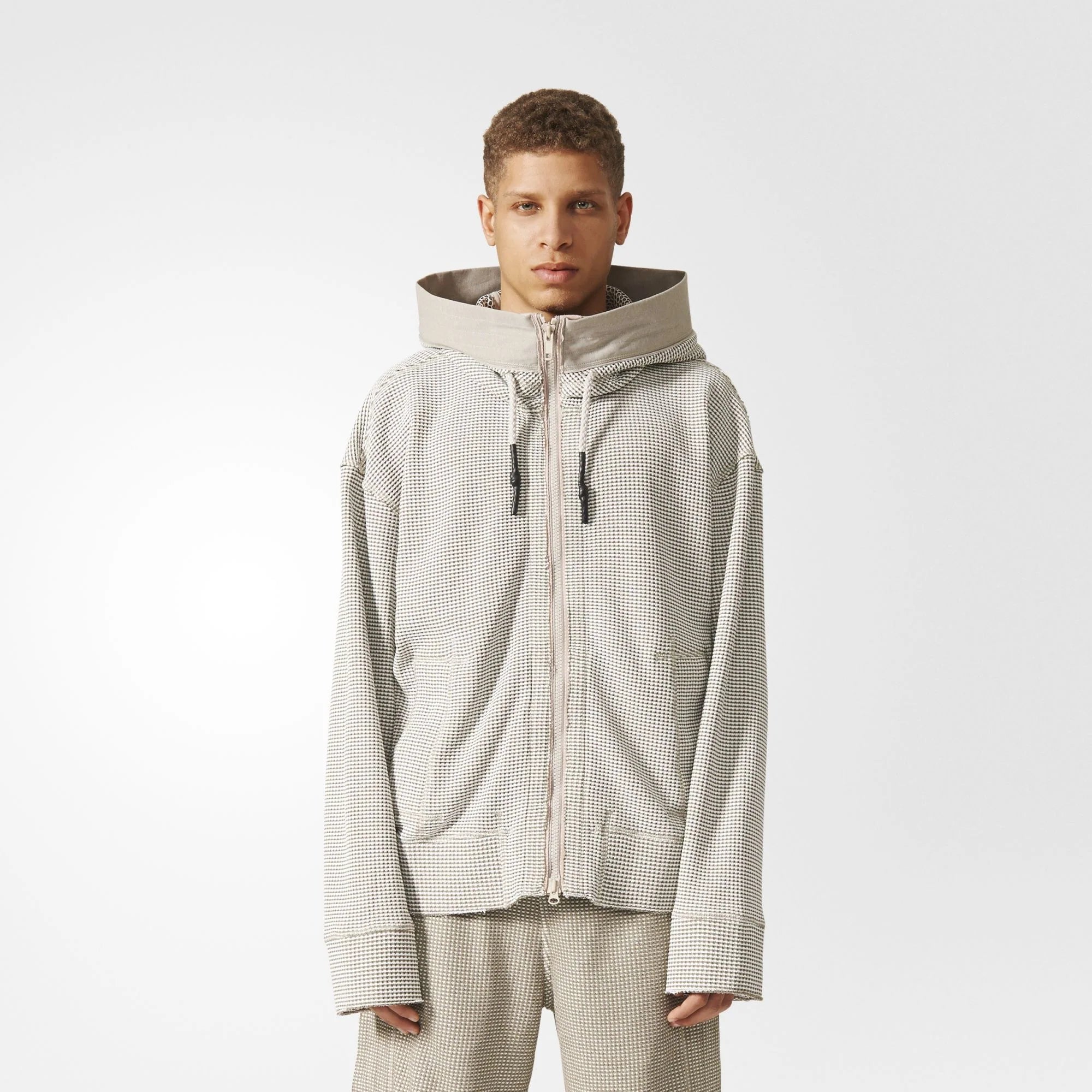 adidas Day One Waffle Hooded Track Top Jacket Mens Creme Brown