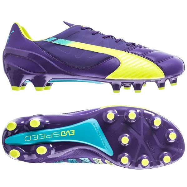 PUMA evoSPEED 13 Leather FG Firm Ground Soccer Cleats Purple Yellow