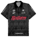 Flame Pattern Overall Print Half Zip Relax Fit Polo Shirt Black